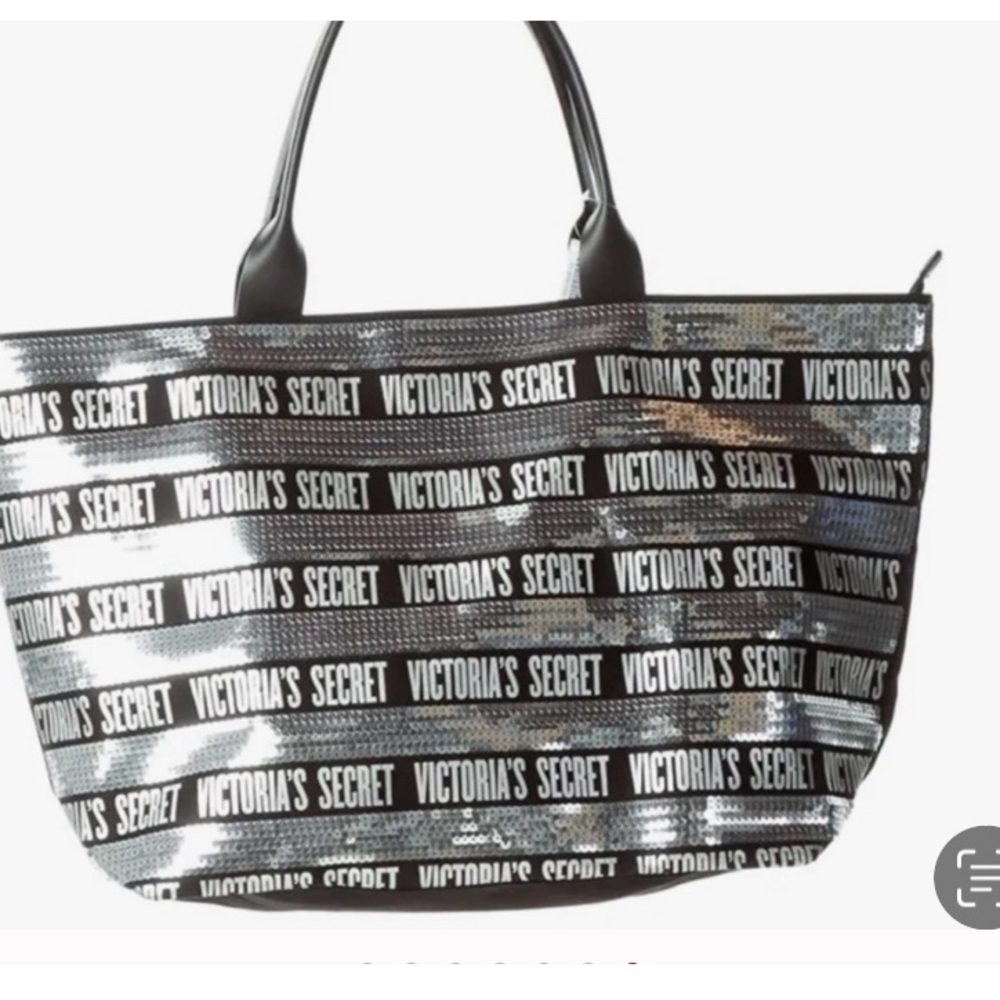 NEW VICTORIA'S SECRET SILVER & BLACK STRIPE TOTE BAG SHOPPER WEEKENDER TRAVEL